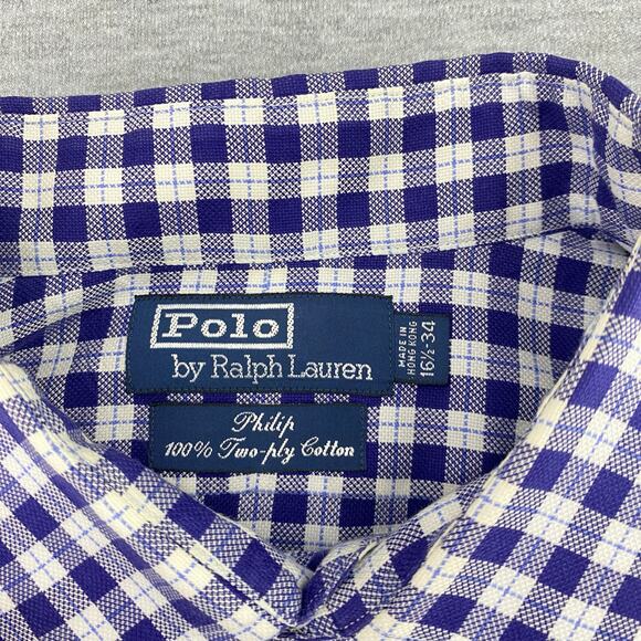 Polo Ralph Lauren Men's 16 1/2-34 Button Shirt Long Sleeve Plaid Blue Philip - Picture 4 of 6
